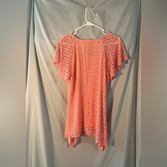 Dressbarn Peach Lace Flutter Sleeve Top - Picture 2 of 3